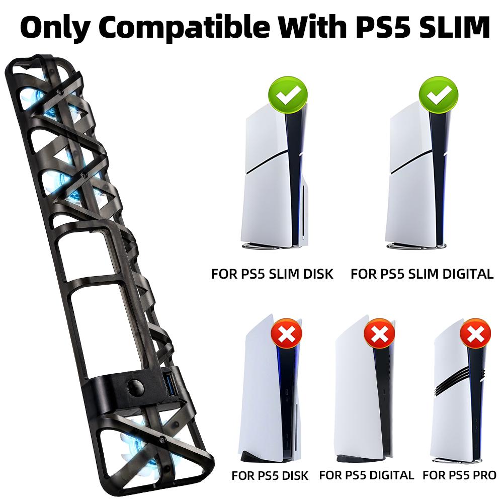Cooling Fan for PS5 Slim Cooling System with USB 3.0 Port Cooler for PlayStation 5 Slim Disc/Digital Console Accessories