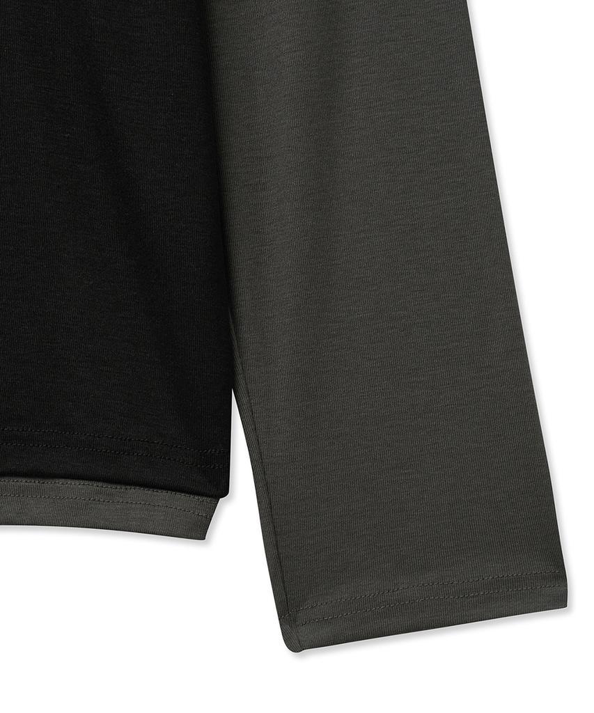 NOIRER Layered Half Long Sleeve T-Shirt (Black Charcoal)