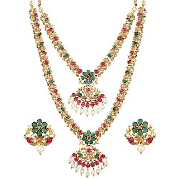 Latest Combo Design Pearl Necklace Set for Women Traditional Gold Plated Jewellery Set for Women (Multicolor)