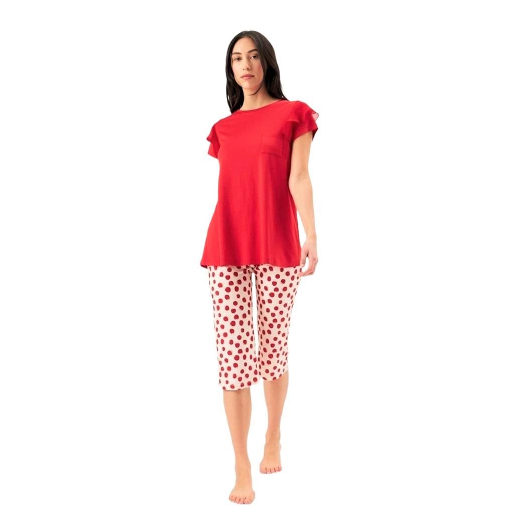 

Женские капри с короткими рукавами и короткими рукавами в горошек Eros Cotton Six