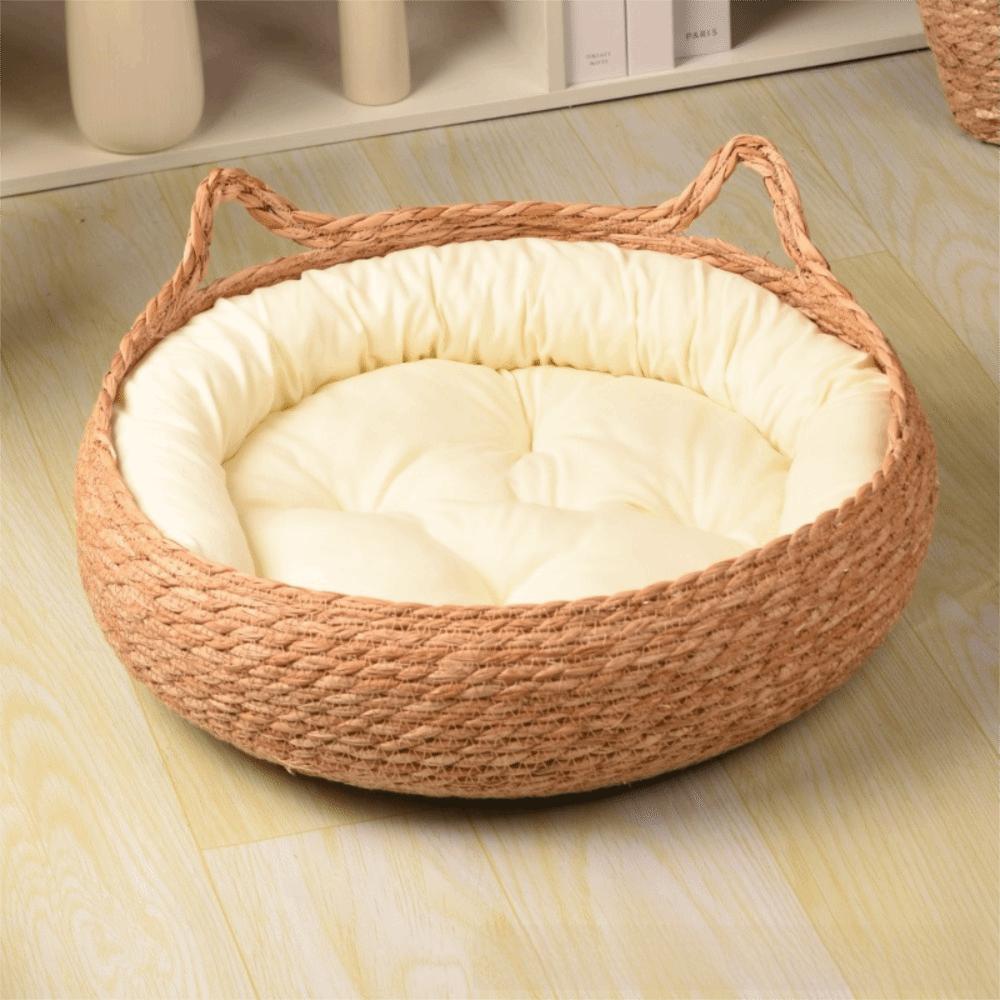 With Warm Pad Braided Cat Bed Rattan Weaving Vine Weave Cat Nest New Pet Sleeping Mat Pet Supplies