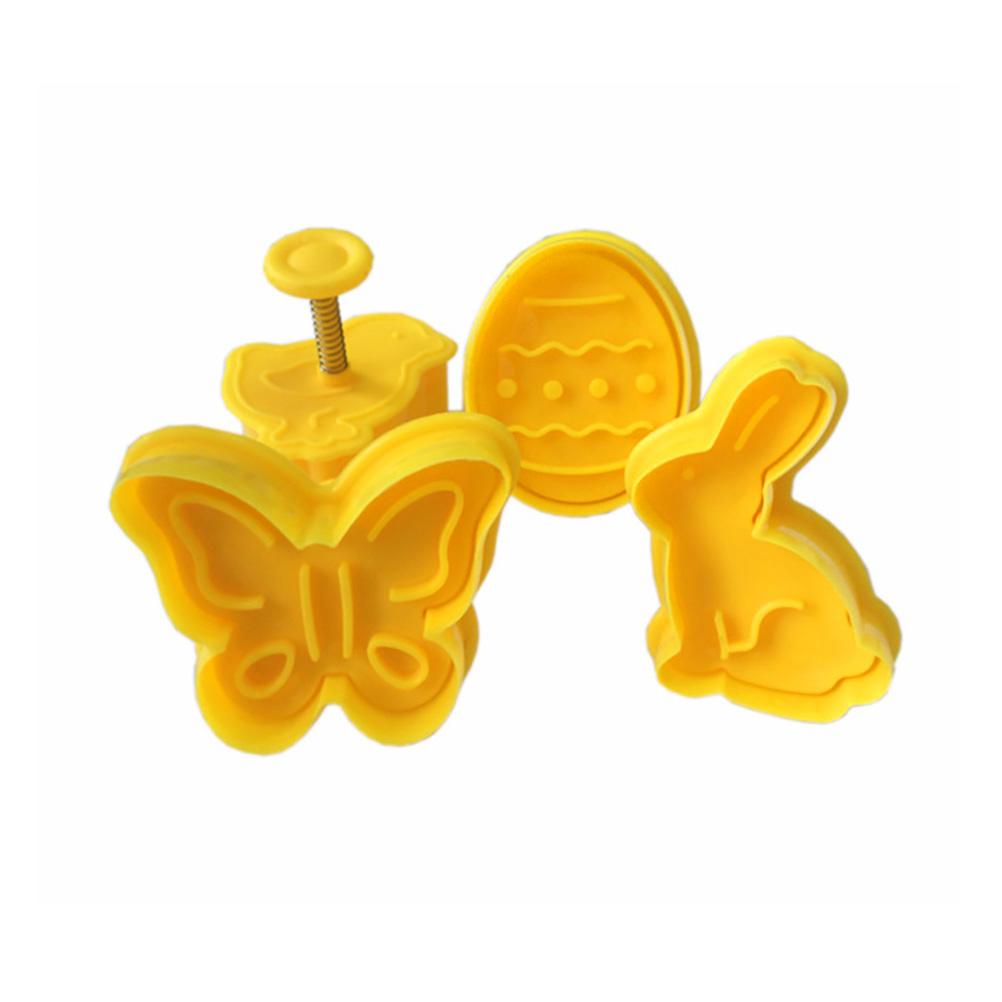 4pcs/set Plastic Cutters Cute Butterfly Rabbit Chick Easter Egg Shape Fondant Cutter Biscuit Cake