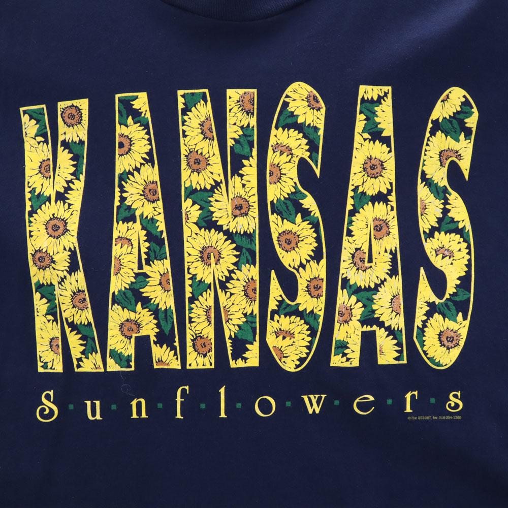 FRUIT OF THE LOOM 90s Made In USA Print Short Sleeve KANSAS Sunflower T-shirt Men's Used