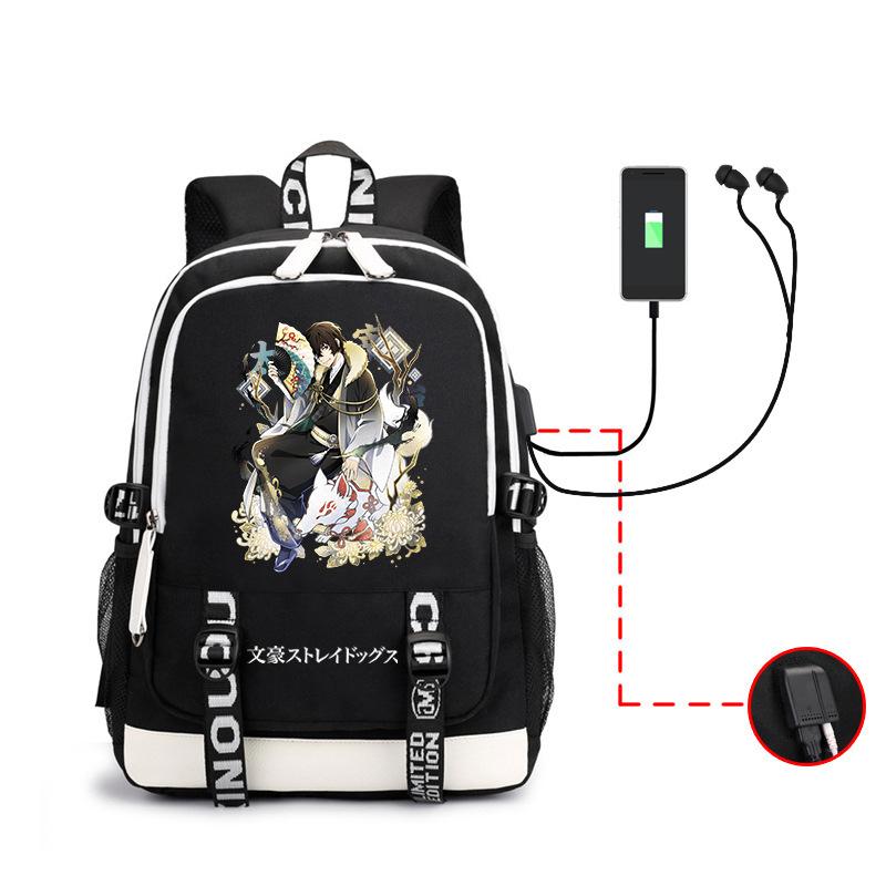 Anime Wenhao Wild Dog Men'S Backpack Usb Headset Backpack Student Outdoor Large Capacity Backpack