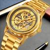 Gouden Roestvrij Staal Heren Automatisch Luxe Hol Mechanisch Horloge