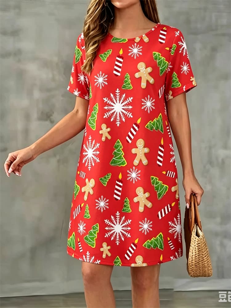 Fashion 3D Print Summer Dress Loose Casual Short Sleeve O-Neck Mini Dress