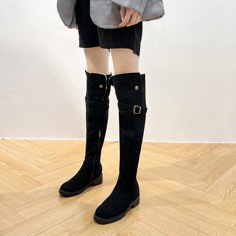 Mode Winter Warm Baumwolle Damen Über Knie Hohe Stiefel Slipper Damen Prägnant Quadratischer Niedriger Absatz Lange Damenstiefel