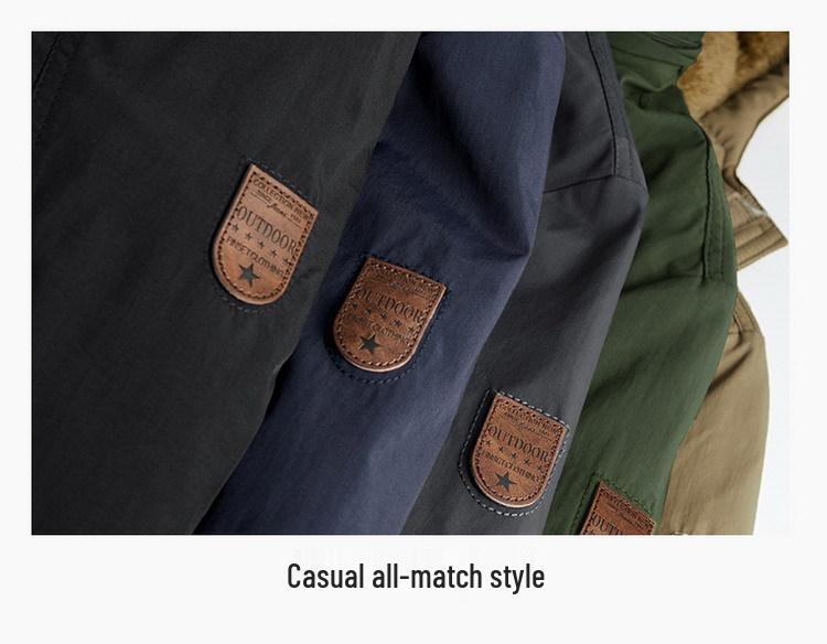 Men's Fleece-Lined Winter Coat - Thick, Casual, Multi-Pocket, Mid-Length Jacket for Middle-Aged and Elderly