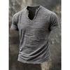 Summer, Solid Color, Men's T-shirt, Retro V-neck, Hairy Edge, Short Sleeve
