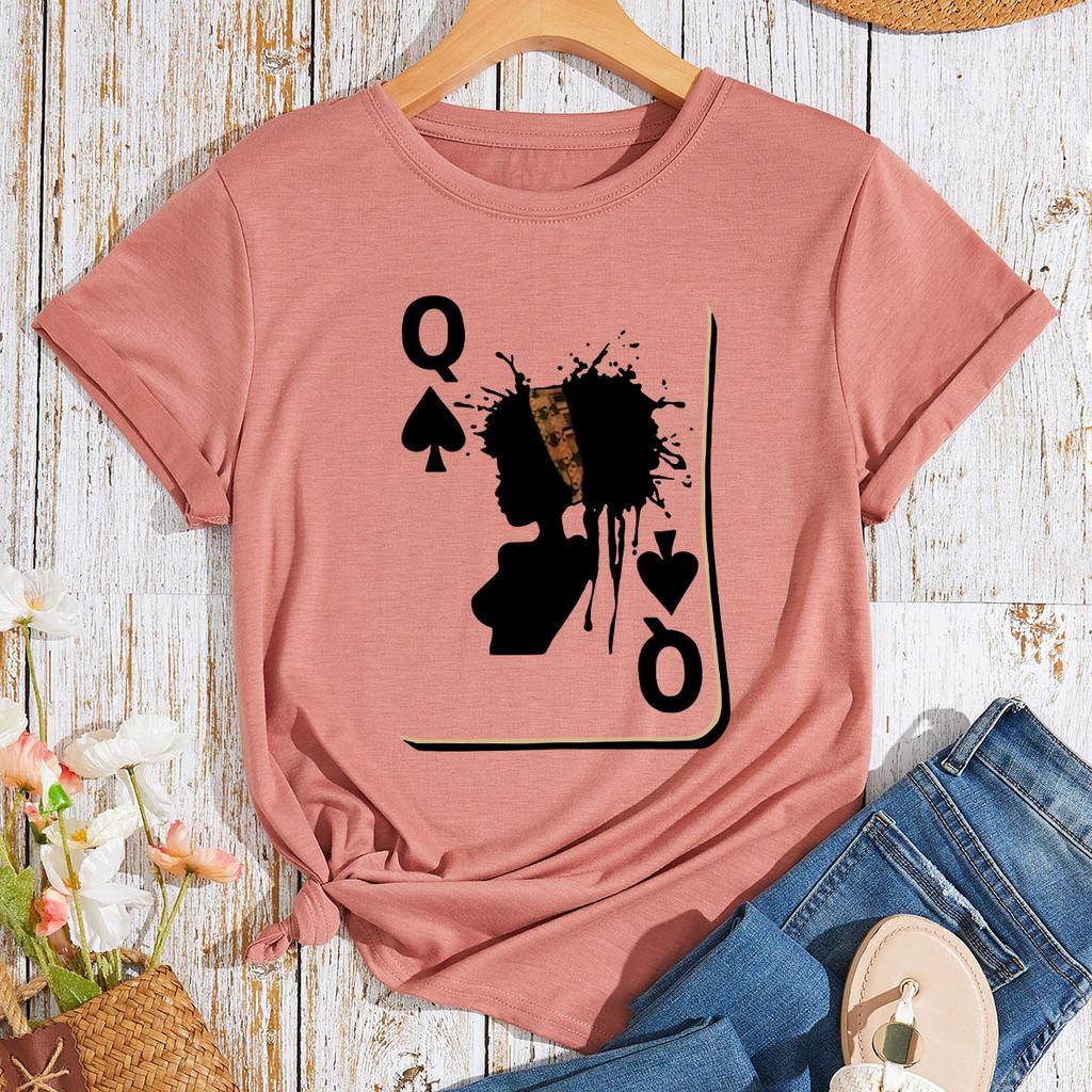 Cotton T-Shirt Short Sleeve Round Neck Women 2d Print Tops