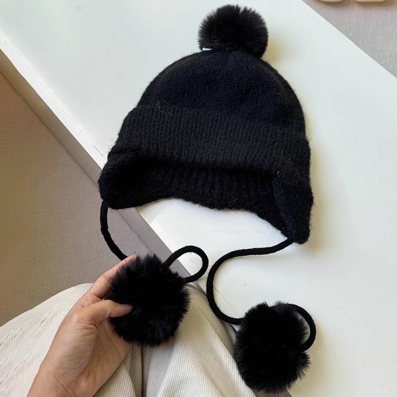 Women S Knitted Hat Autumn And Winter Fashion Warm Earmuffs Korean Style Hat one size чёрный