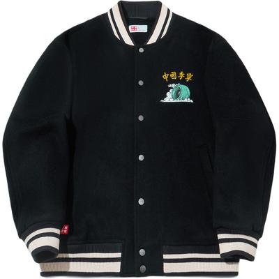 Li Ning Serie Skateboard Chaqueta Unisex Holgada con Cuello de Béisbol, Abotonadura Simple y Estampado de Letras, Algodón, Negro AJMU167-1