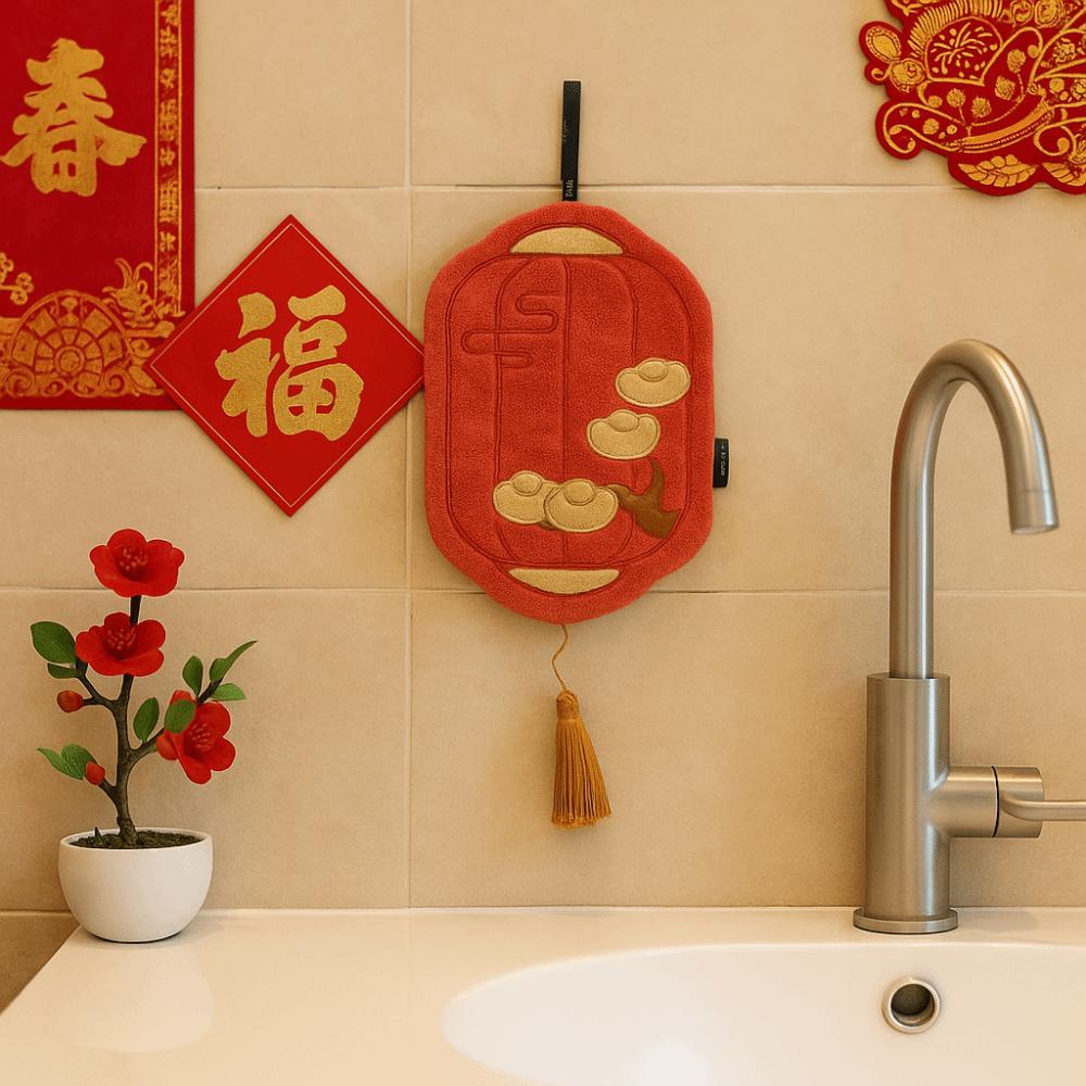 Creative Lantern-style Hand Towel Absorbent Thickened Red Lantern Washing Towels Dual-purpose Chinese Embroidery