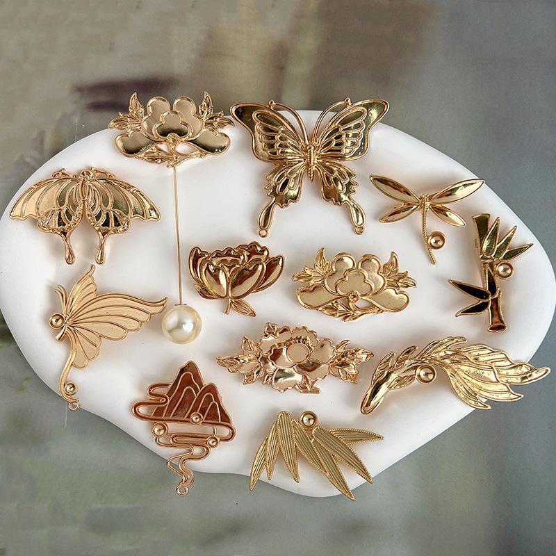 Handmade Blue Mother-of-Pearl Brooch with Green Filigree Enamel Frame Gold Dragonfly Brooch