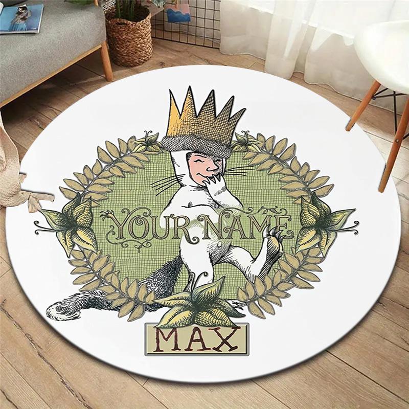 Moonlit Voyage Custom Name Round Area Rug Carpet Rug For Living Room Bedroom Sofa Playroom Decor Nonslip Floor Mat