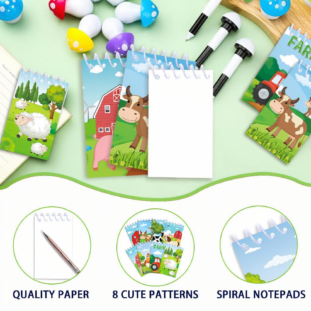 8-Pack Farm Animal Spiral Notebook Mini Pocket Notepad for Kids Students School Gift Barn Cow Pig Sheep Journal
