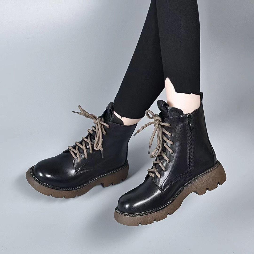 

Повседневные цветные ботинки мартин с круглым носком, новая коллекция осень-зима 2025, в британском стиле, ретро, из первого слоя коровьей кожи, на шнуровке, короткие ботинки, женские ботинки 35