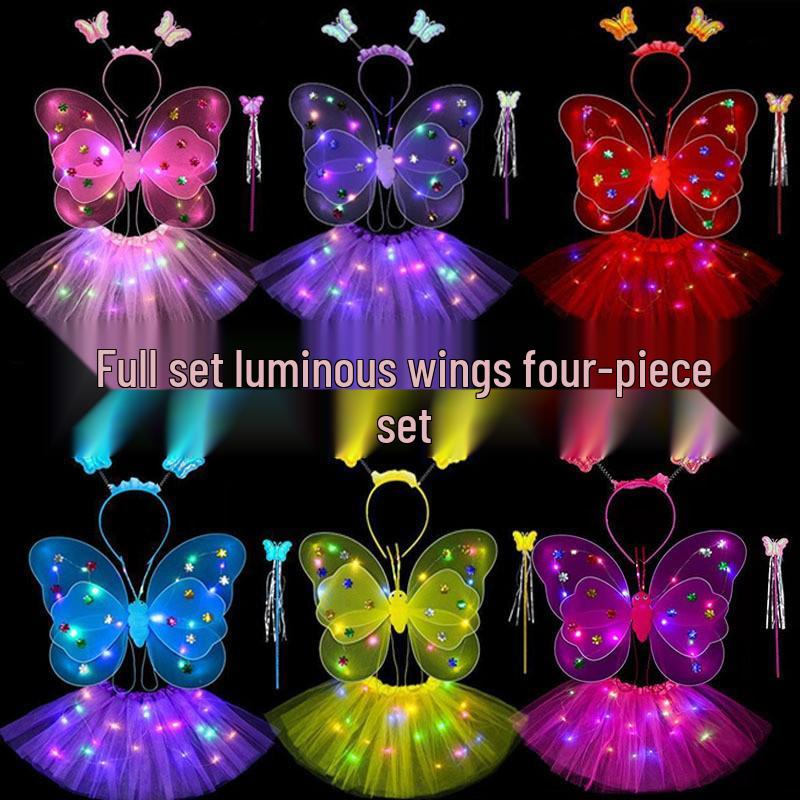 Girls' Luminous Butterfly Wings & Light-Up Fairy Wand Dress-Up Set