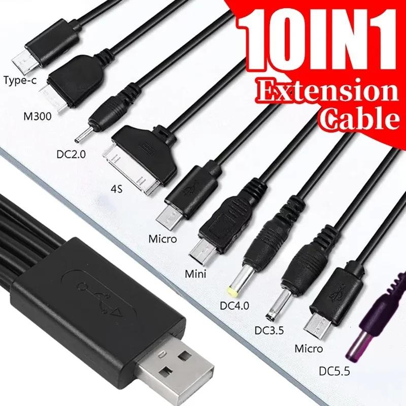 Câble de Charge USB Multi-Têtes 10 en 1 Cordon Chargeur Universel pour Téléphone avec Multiples Adaptateurs pour Samsung Nokia Xiaomi Huawei