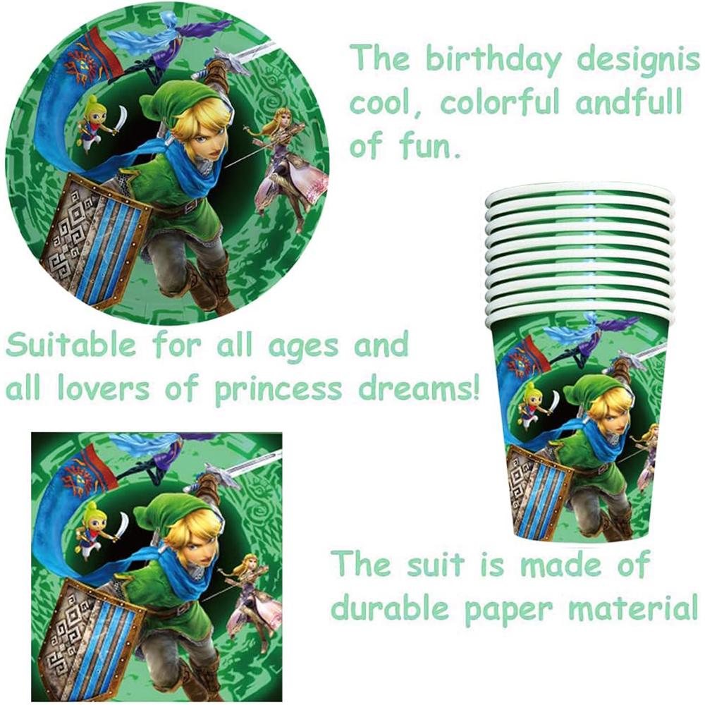 The Legend of Zelda Party Tableware Include Banner Tablecloth Plates and Napkins