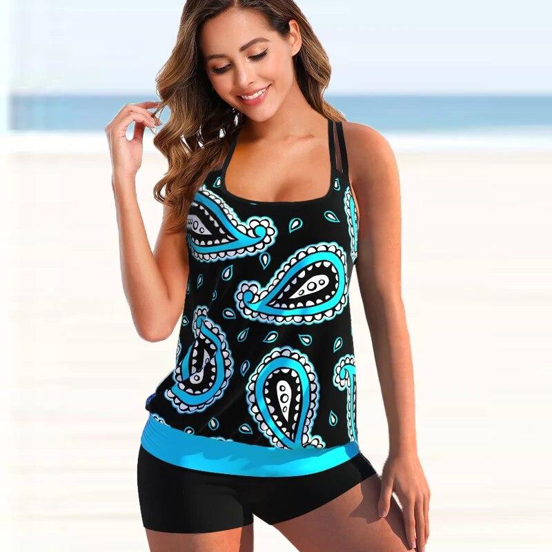 Neue Damenmode Sexy Plus Size Zweiteiler Persönlichkeit Print Camisole Badeanzug mit Rock Lady Badeanzug Bademode Bachwear