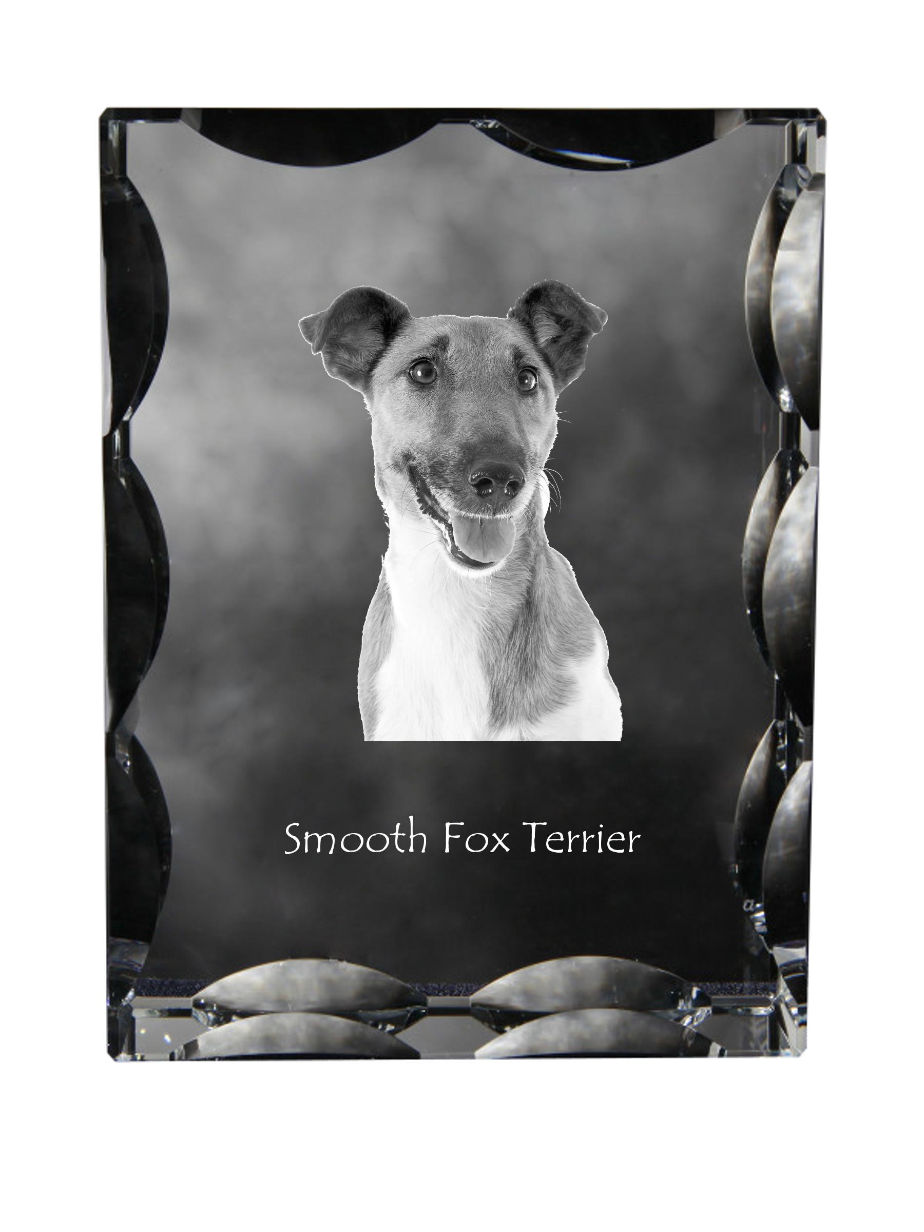 

Fox Terrier Smooth - crystal with a picture of a dog, glass statuette with a picture, unique frame with a picture from Art-Dog brand прозорий