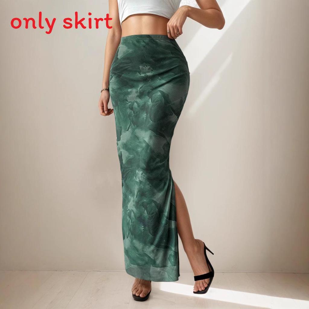 Summer Floral Print Bodycon Skirt With Side Slit For Elegant Ladies Wear