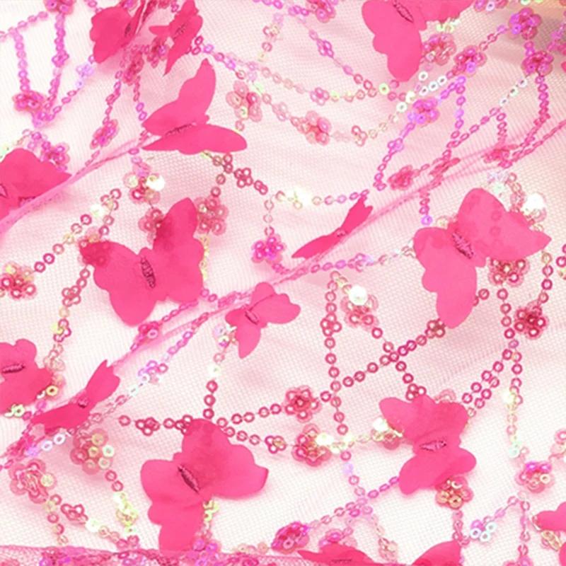 100X130Cm Embroidered 3D Butterfly Mesh Lace Fabric for for Diy Children's Clothing Women's Wedding Dress Apparel Sewing Fabric