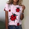 Sommer Marienkäfer Floral 3D Druck T-Shirts Damen Streetwear Lässige Mode Y2k Kurzarm T-Shirt O-Ausschnitt Tees Tops Kleidung