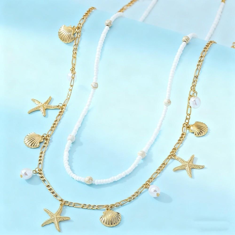 2 Pcs/set Shell Beads Body Chain Gold Belly Chains Elegant Starfish Waist Chain  Beach