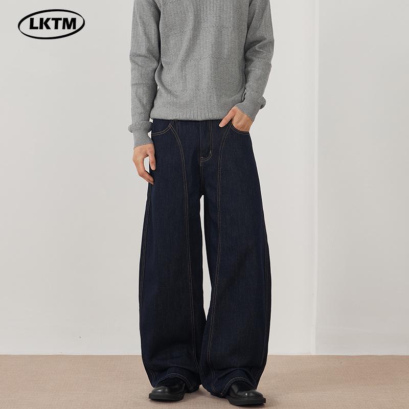 

LKTM American Minimalist Denim Blue Scimitar Wide-Leg Floor-Length Jeans for Men and Women XS (80-90 Jin)