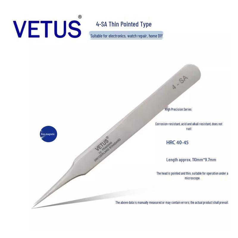 VETUS 4-SA Прецизионные антимагнитные кислотостойкие пинцеты из нержавеющей стали для ремонта часов и мобильных телефонов