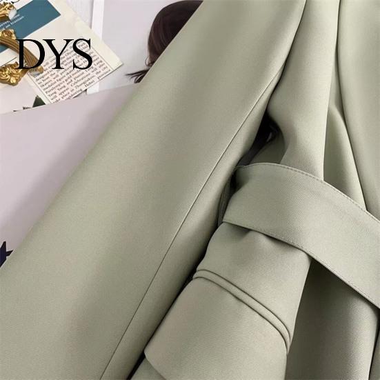 Lapel Long Sleeve Suit Jacket Women Coat Lace-Up Solid Color Outwear with Pockets Loose Fit Business Workwear