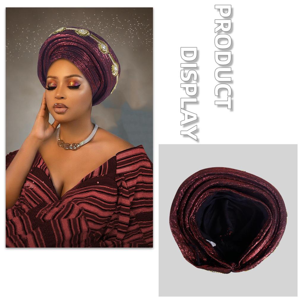Multi Layer Turban Hat for Women Already Made Autogele Headtie African Female Head Wraps Bonnet