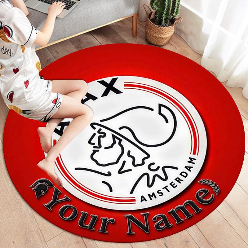 AFC Ajax Custom Name Round Area Rug,Carpet Rug for Living Room Bedroom Sofa Playroom Decor,Non-slip Floor Mat