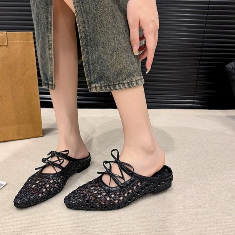 

Модные тапочки баотоу летние новые с острым носком, с мелким вырезом, на шнуровке спереди, тканевой мягкой подошвой, нескользящие, износостойкие, на плоской подошве 40 чёрный