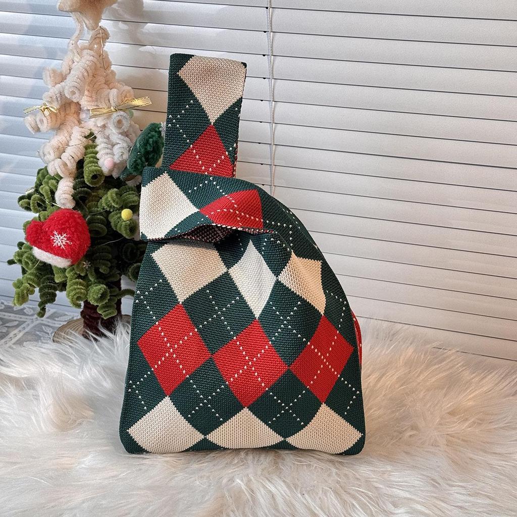 Holiday Gift Bag & Box for Christmas and Party Favors: Knitted Bag & Apple Candy Bag
