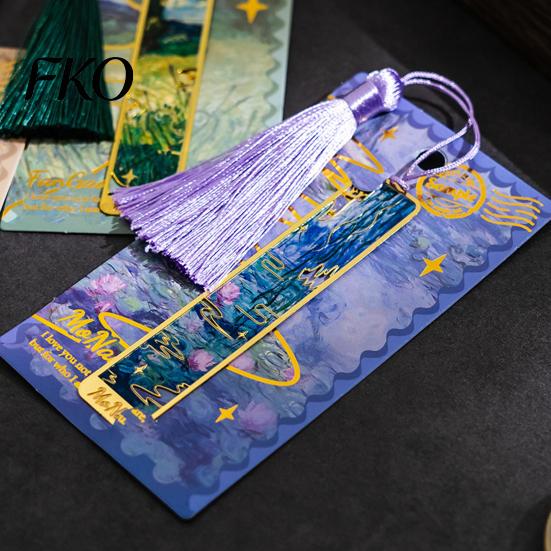 Elegant Reading Bookmark Metal Bookmarks with Tassel, Hollow Out Oil Painting Theme Book Decorative Page Mark, Accessory for Lovers, Women, Teachers,