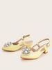 2025 Summer Rhinestone Buckle Girls' High Heels: Pointed Toe, Open Back, Fashionable Sandals