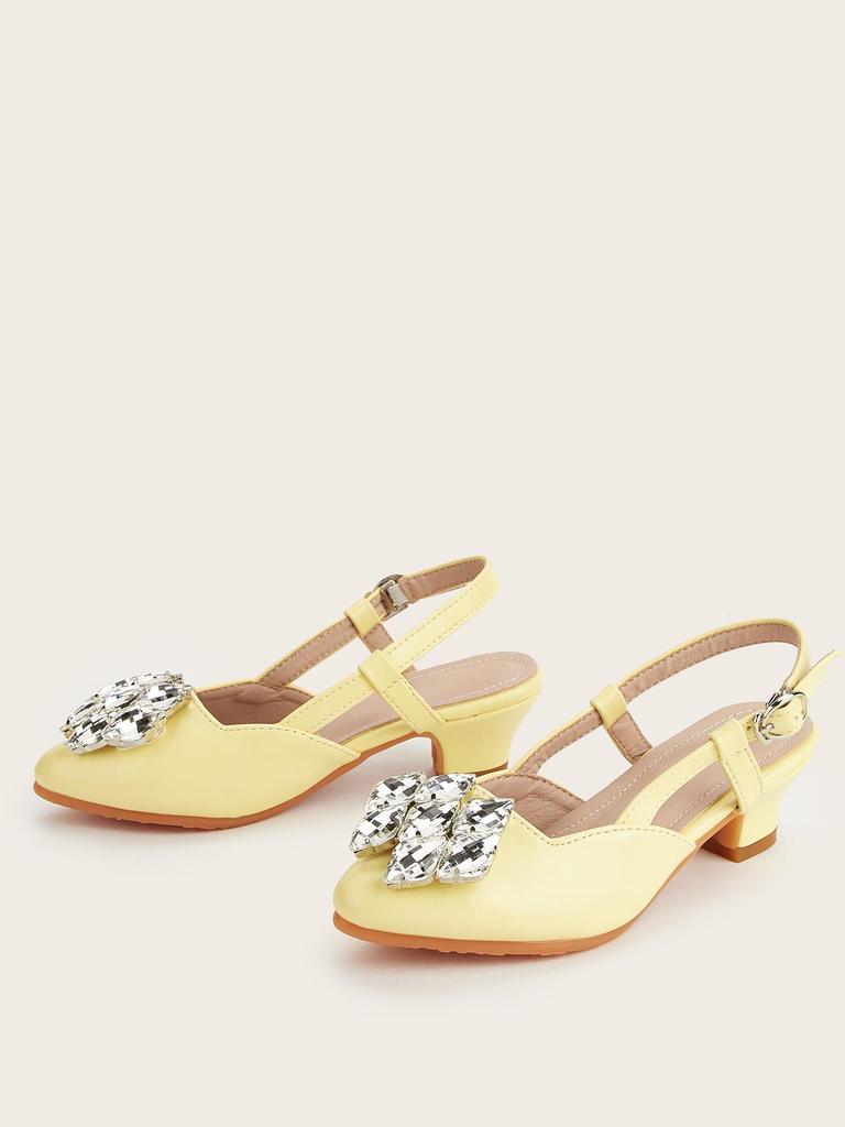 2025 Summer Rhinestone Buckle Girls' High Heels: Pointed Toe, Open Back, Fashionable Sandals