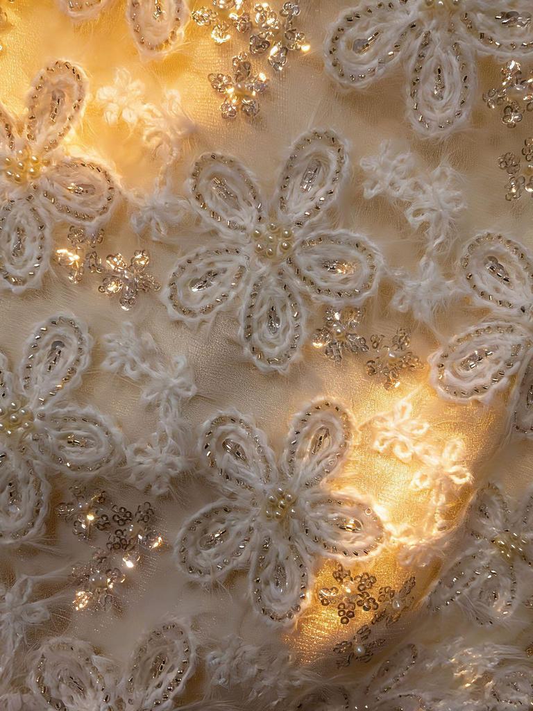Elegancki damski wełniany top z koralikami, z długim rękawem - Biały, Festiwalowy, Imprezowy
