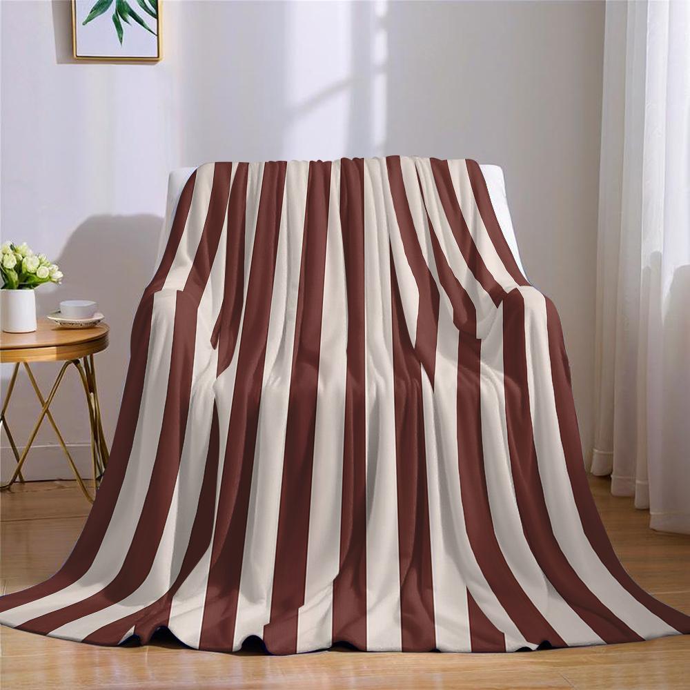 Burgundy Cream Stripe Flannel Blanket Warm Soft Halloween Christmas Couch Warm Cozy Decorative Decor Gift for All Season