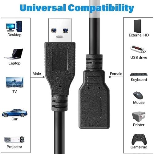 USB 3.0 Extension Cable USB Extension High Speed Data Transfer 5Gbps A Male To A Female USB Cable Extension Cord Gold Plated Connector Compatible with