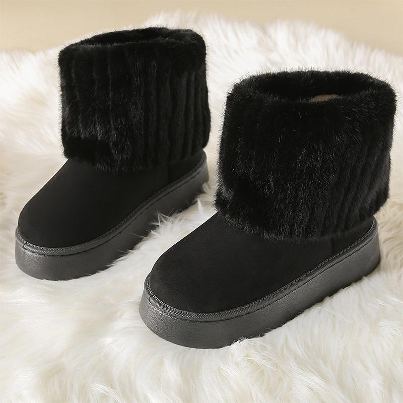 Winter velvet thickened snow boots women's thick-soled medium tube cotton shoes fashion fluffy boots warm snow cotton
