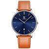 Men's Minimalist Analog Watch with Date Leather Strap 18-Orange Blue Silver