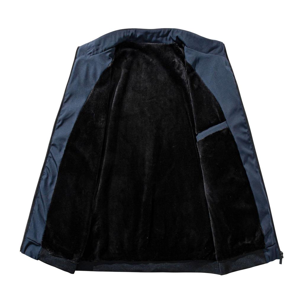 Men's Slim Fit Windproof Jacket - American Business Casual, Stand Collar, Plus Velvet, Warm & Wear-Resistant.