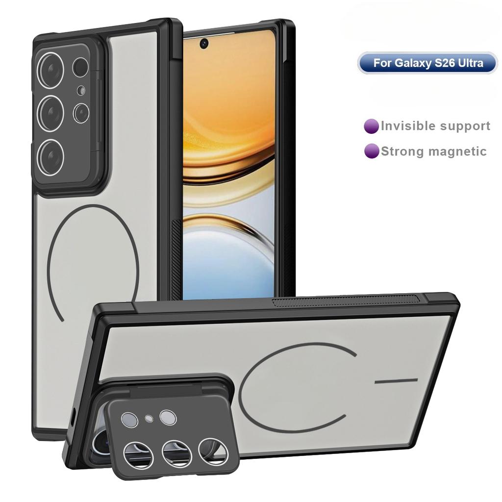 For Magsafe Magnetic Shockproof Phone Case for Samsung Galaxy S26 Ultra S25 Edge S24 Plus S23 FE Bracket Lens Protection Cover