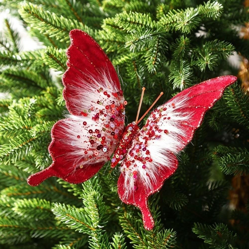 Sparkling Glitter Butterfly Christmas Flower Sequins Christmas Butterfly Pendant Christmas