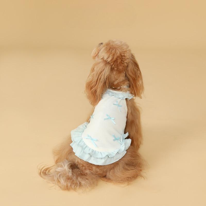 Summer Thin Pet Cool Dress Ruffle Hem Halter Strap Dress Lovely Bow Decoration Breathable Sleeveless Pet Clothes for Pets