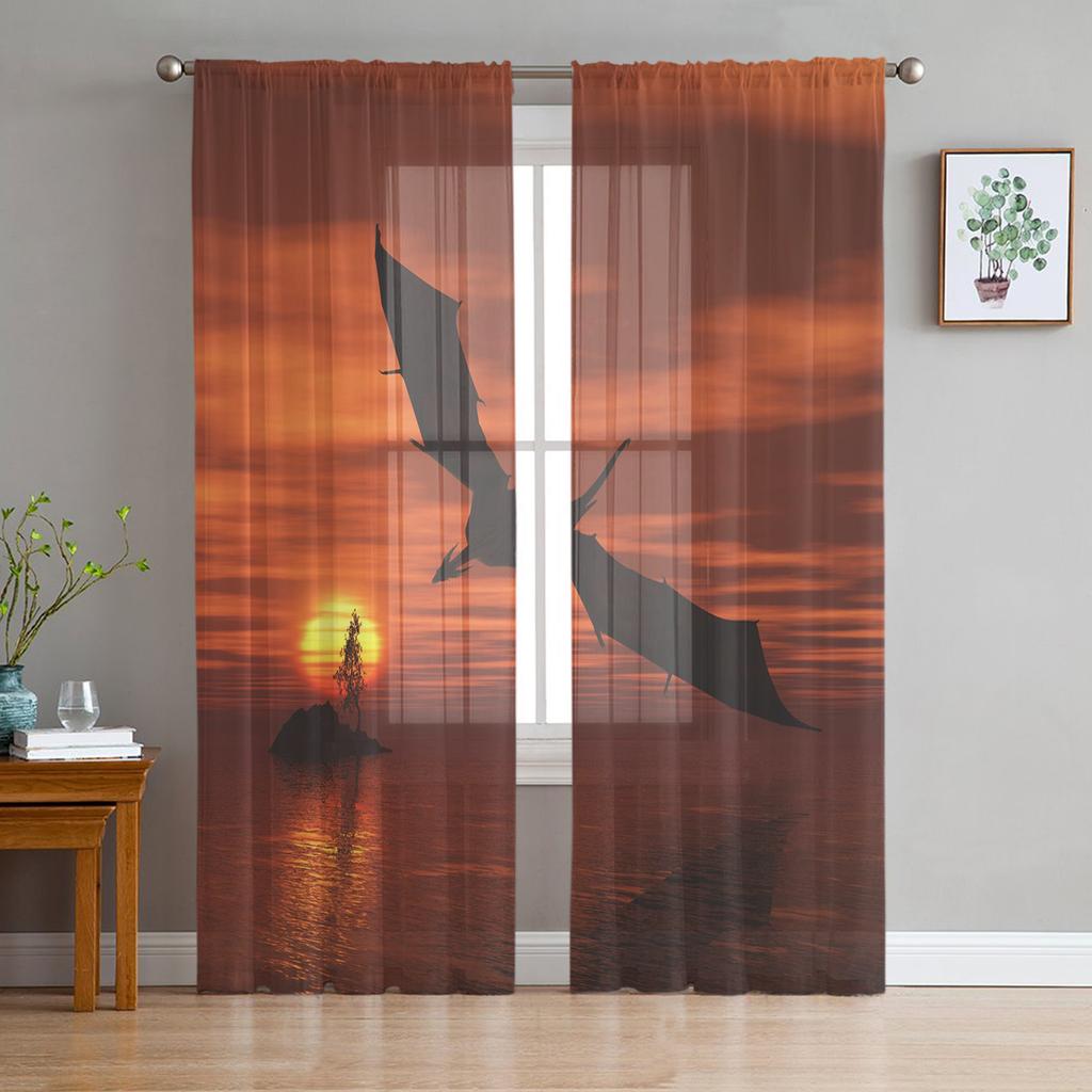 Sheer Curtains For Living Room Sky Sea Evening Nature Children's Bedroom Balcony Large Curtains Kitchen Dining Room Curtains